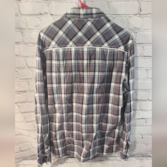BKE Buckle BLACK Western Snap Button Plaid Grey Shirt L - Picture 2 of 16
